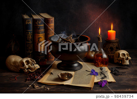 the concept of witchcraft and magic, an altar for communication with spirits the concept of witchcraft and magic, an altar for communication with spirits 98439734