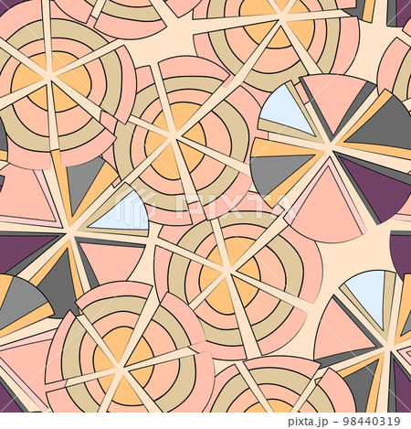 Seamless pattern with geometric aboriginal ornament. Ethnic tribal rounded color background. Afican, australian motiph. Dots painting. Vector illustration, template design for cloth, card, fabric 98440319