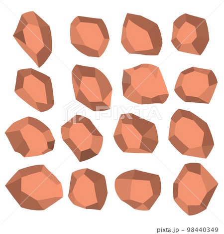 Cartoon stones. Rock stone isometric set. Pink boulders, natural building block shapes, wall stones. 3d flat isolated illustration. Vector collection 98440349
