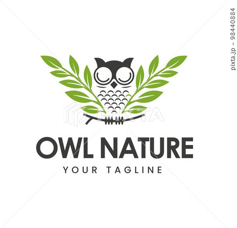 Owl illustration with leaf wings, owl logo design, template, symbol, icon, nature 98440884