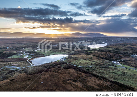 Aerial view sunset at Lough Fad in County Donegal - Ireland. 98441831