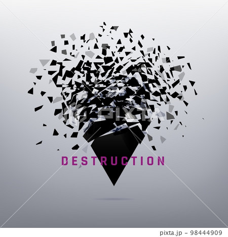 Abstract triangle fragments. Broken glass shatters. Scatter particle pieces. Destruction effect. Splash or explode. Geometric splinters elements. Vector disintegrate debris background 98444909