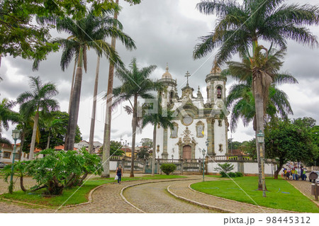 facade of historic catholic church of Sao Francisco de Assis, in Sao Joao del Rei, MG, Brazil 98445312
