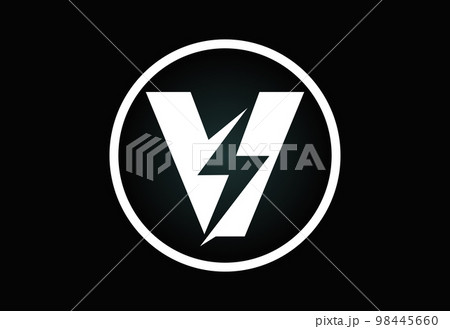 Initial V letter logo design with lighting thunder bolt. Electric bolt letter logo vector  98445660