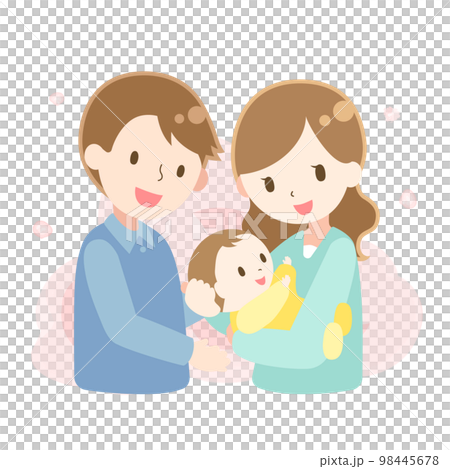 Illustration of a young couple holding a baby Illustration of a young couple holding a baby 98445678