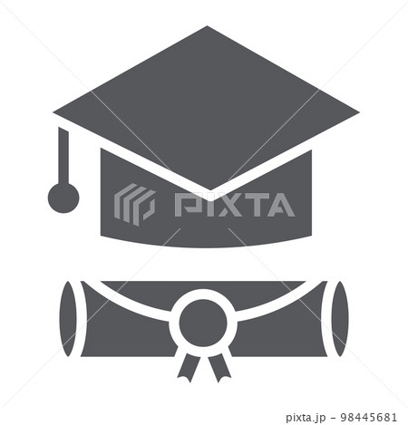Graduation cap glyph icon, graduate and knowledge, academic hat sign, vector graphics, a solid pattern on a white background, eps 10. Graduation cap glyph icon, graduate and knowledge, academic hat sign, vector graphics, a solid pattern on a white background, eps 10. 98445681