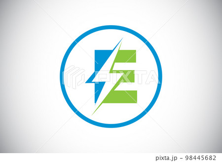 Initial E letter logo design with lighting thunder bolt. Electric bolt letter logo vector Initial E letter logo design with lighting thunder bolt. Electric bolt letter logo vector 98445682