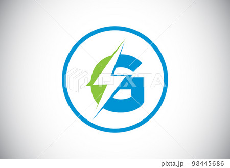 Initial G letter logo design with lighting thunder bolt. Electric bolt letter logo vector  98445686