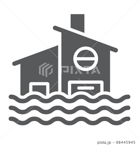 Flood glyph icon, disaster and home, flooded house sign, vector graphics, a solid pattern on a white background, eps 10. 98445945