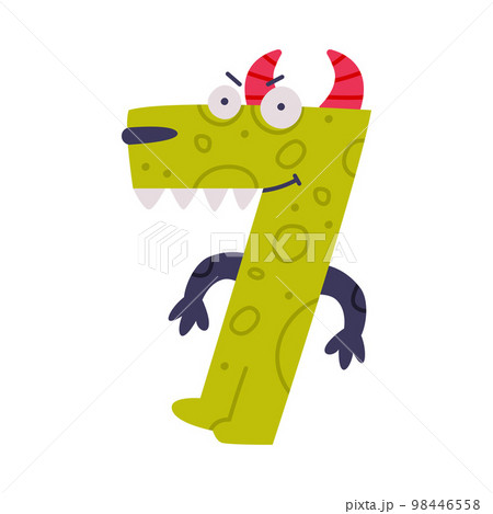 Monster Number Seven or Numeral with Face and Hand Vector Illustration Monster Number Seven or Numeral with Face and Hand Vector Illustration 98446558