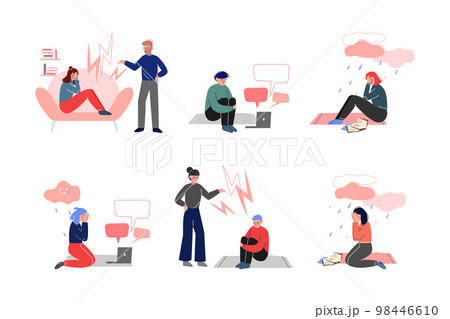 Teenagers Suffering from Psychological Problems Like Anxiety and Depression Vector Set 98446610