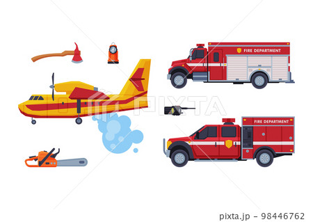 Firefighting Equipment and Emergency Service Tools Vector Set 98446762