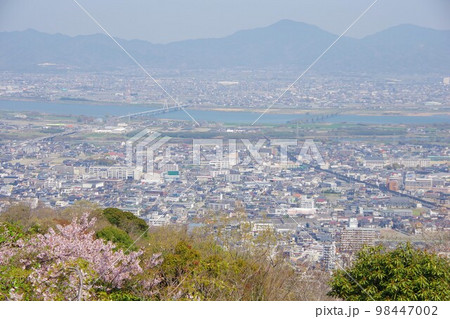 徳島県 桜の咲く眉山から藍住町・四国三郎橋方面を望む 徳島県 桜の咲く眉山から藍住町・四国三郎橋方面を望む 98447002