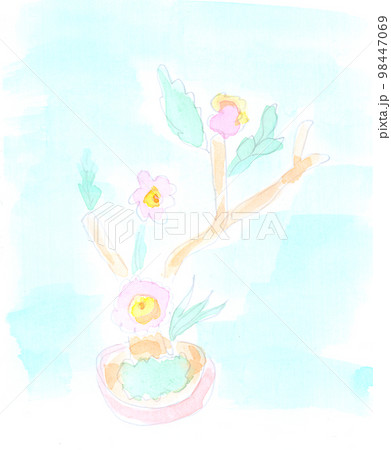 Ikebana, plant, floral, holiday decor. Watercolor, art decoration, sketch. Illustration hand drawn modern 98447069