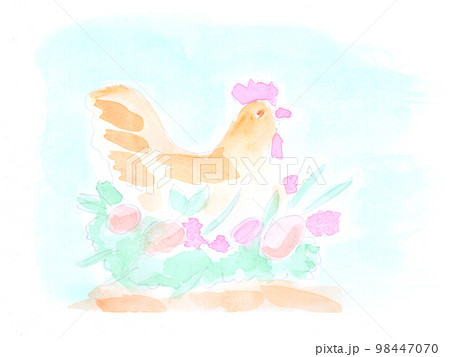 Chicken, nest, eggs, Easter. Watercolor, art decoration, sketch. Illustration hand drawn modern Chicken, nest, eggs, Easter. Watercolor, art decoration, sketch. Illustration hand drawn modern 98447070