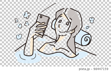 洗澡時操作智能手機的卡通風格插圖 洗澡時操作智能手機的卡通風格插圖 98447159