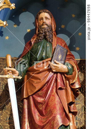 Saint Paul statue on the main altar in the church of Saint Matthew in Stitar, Croatia 98447698