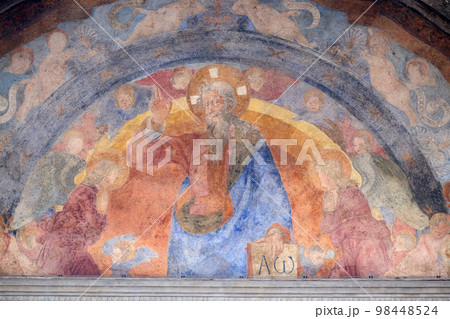 The Eternal Father and the Holy Innocents Martyrs, frescoed lunette by Giovanni di Francesco, Ospedale degli Innocenti - Exterior arcade, Florence, Italy 98448524