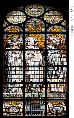 Saint Sulpitius, stained glass window in the Saint Augustine church in Paris, France 98448531