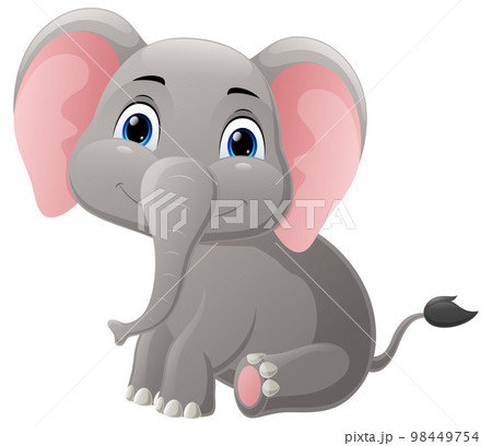 Cute Baby Elephant Cartoon Sittingのイラスト素材 [98449754] - PIXTA