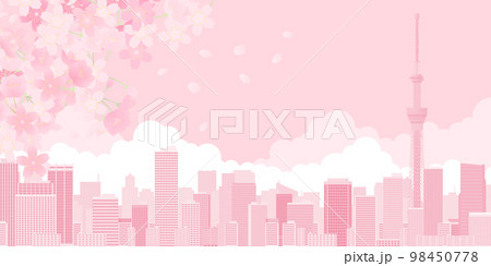 お花見　大都市　背景素材 98450778