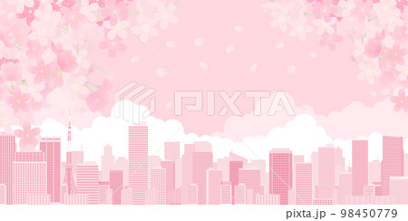 お花見　大都市　背景素材 98450779