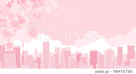 お花見　大都市　背景素材 98450780