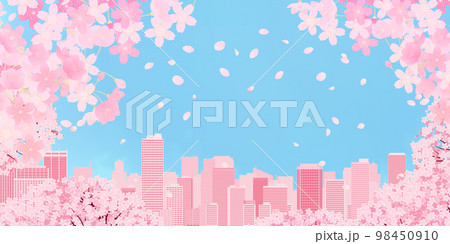 お花見　大都市　背景素材 98450910