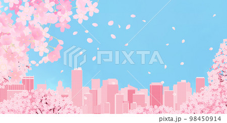 お花見　大都市　背景素材 98450914