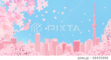 お花見 大都市 背景素材 お花見 大都市 背景素材 98450998