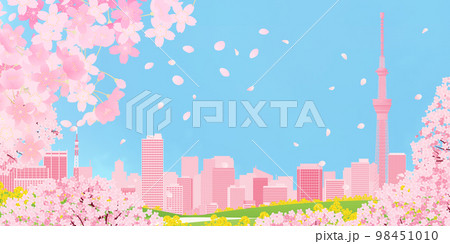 お花見　大都市　背景素材 98451010