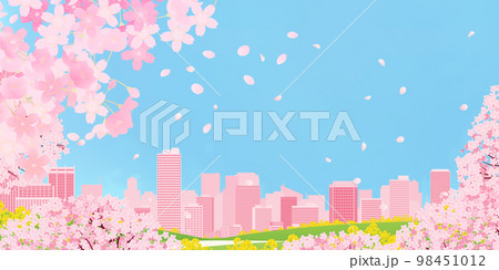 お花見　大都市　背景素材 98451012