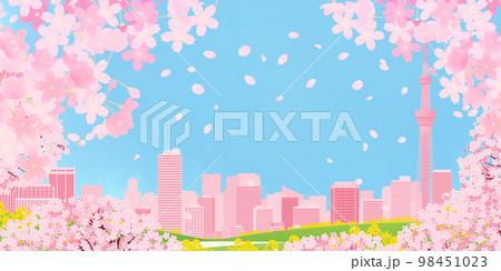 お花見　大都市　背景素材 98451023