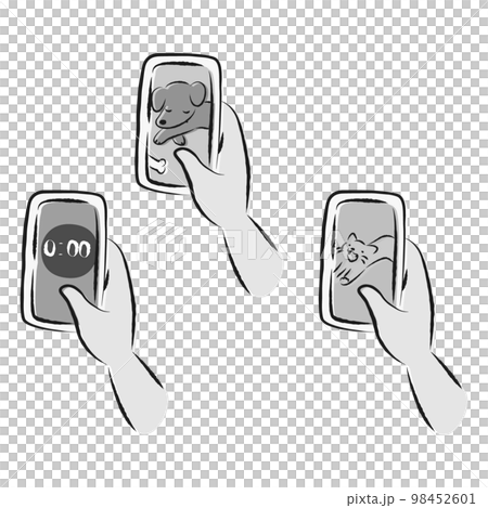 Illustration set holding a smartphone (dog, cat, timer) Illustration set holding a smartphone (dog, cat, timer) 98452601