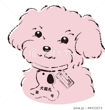 犬鑑札と狂犬病予防注射済票を首輪につけた犬のイラスト 98453073