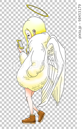 スマホを見る天使の女の子 スマホを見る天使の女の子 98453179