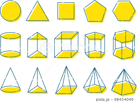 数学などに使えるいろんな形の図形セットのイラスト素材 [98454040