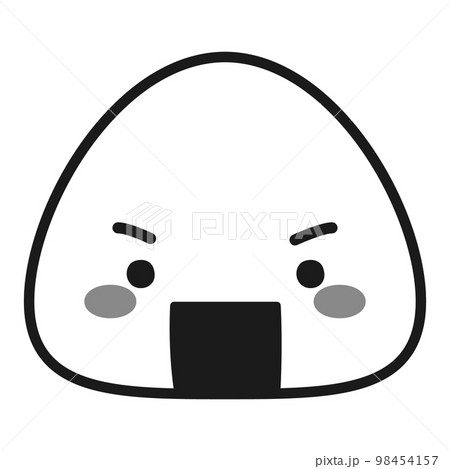 かわいいおにぎりキャラクターのイラスト 白黒 のイラスト素材