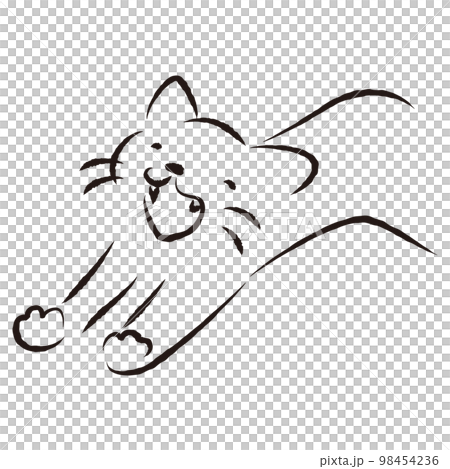 あくびをする猫のシンプルな線画イラスト（白黒） 98454236
