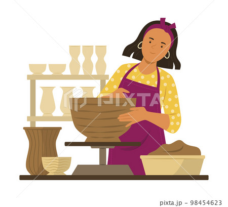 Female Ceramic Potter Making Ceramic Bowl 98454623