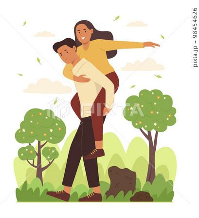 Couple of Man and Woman Enjoy Travel Concept Illustration 98454626