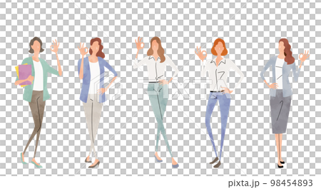 Vector illustration material: Female person set giving OK sign, business 98454893