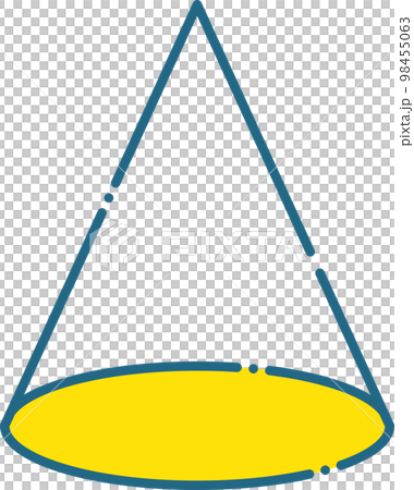 Simple blue line and yellow cone illustration drawn with dashed lines Simple blue line and yellow cone illustration drawn with dashed lines 98455063
