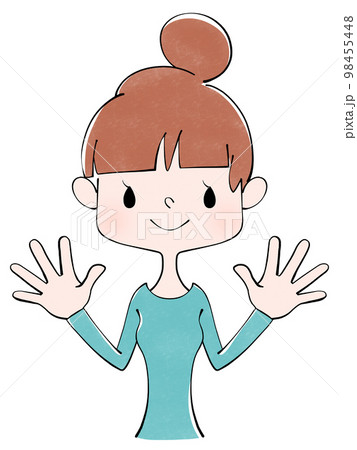 ぐーちょきぱー体操をする女性のイラスト 98455448