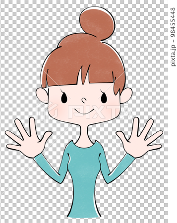 ぐーちょきぱー体操をする女性のイラスト 98455448