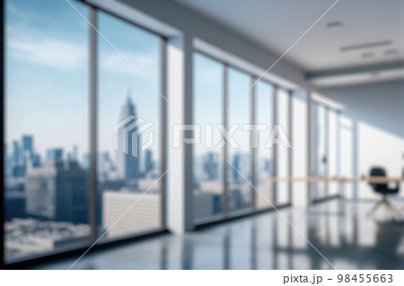 Blur background of empty modern office background in city center . Workspace interior design . 98455663