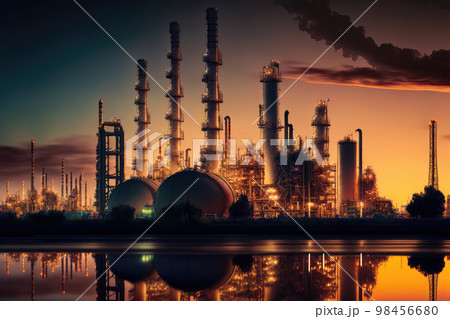 Oil refinery plant with Oil and gas chemical tank at twilight 98456680