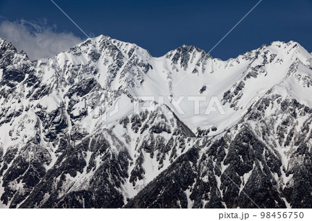北アルプス・蝶ヶ岳から見る雲湧く穂高連峰 98456750