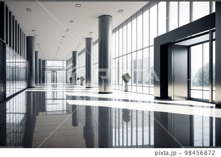 Empty entrance hall of modern public station or large convention center lobby 98456872