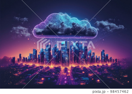 Futuristic smart city internet network connection through wireless system 98457462